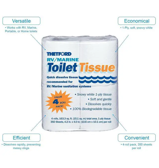 Alt view image 2 of 2 - RV/ Marine Toilet Tissue - Toilet Paper for RV and Marine - 1-ply - 4 rolls - Thetford 20804