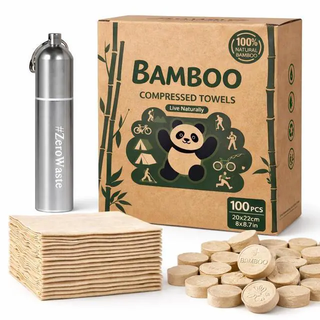 Main image of Compressed Towel Tablets, Bamboo Camping Toilet Paper Tablets, Disposable Coin Tissues, Perfect for Travel, Hiking, Backpacking - 100 Pack