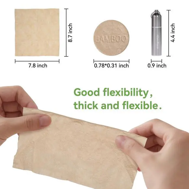 Alt view image 3 of 7 - Compressed Towel Tablets, Bamboo Camping Toilet Paper Tablets, Disposable Coin Tissues, Perfect for Travel, Hiking, Backpacking - 100 Pack