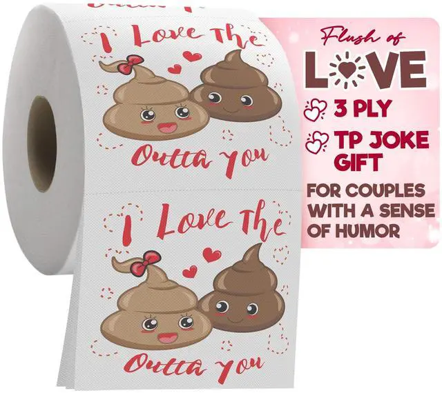 Main image of Romantic Toilet Paper Roll by Gagster - 3 Ply Funny Novelty Gag TP - 200 Sheets Per Roll For Birthday Valentine's Day and Anniversary Gag Gift Printed on Every Sheet - I Love the "Stuffing" Outta You