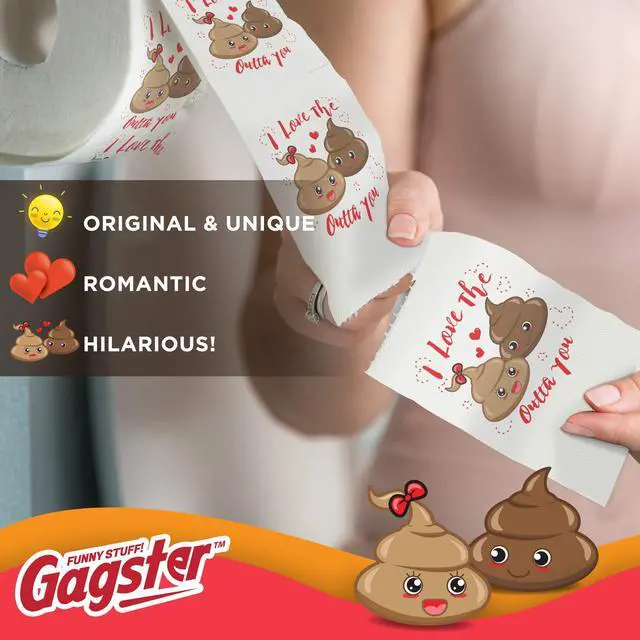 Alt view image 2 of 6 - Romantic Toilet Paper Roll by Gagster - 3 Ply Funny Novelty Gag TP - 200 Sheets Per Roll For Birthday Valentine's Day and Anniversary Gag Gift Printed on Every Sheet - I Love the "Stuffing" Outta You