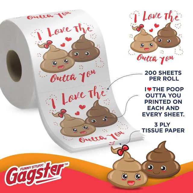 Alt view image 3 of 6 - Romantic Toilet Paper Roll by Gagster - 3 Ply Funny Novelty Gag TP - 200 Sheets Per Roll For Birthday Valentine's Day and Anniversary Gag Gift Printed on Every Sheet - I Love the "Stuffing" Outta You