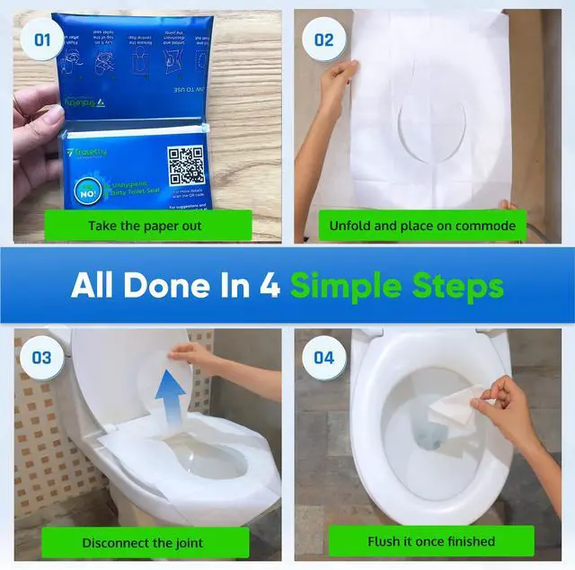 Alt view image 4 of 6 - Toilet Seat Covers Disposable Flushable Travel Pack of 50, 2XL Biodegradable Paper Toilet Seat Covers for Adults & Kids, Public Restroom, Airplane & Camping Travel Essentials
