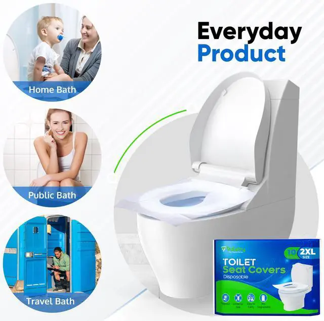 Alt view image 6 of 6 - Toilet Seat Covers Disposable Flushable Travel Pack of 50, 2XL Biodegradable Paper Toilet Seat Covers for Adults & Kids, Public Restroom, Airplane & Camping Travel Essentials