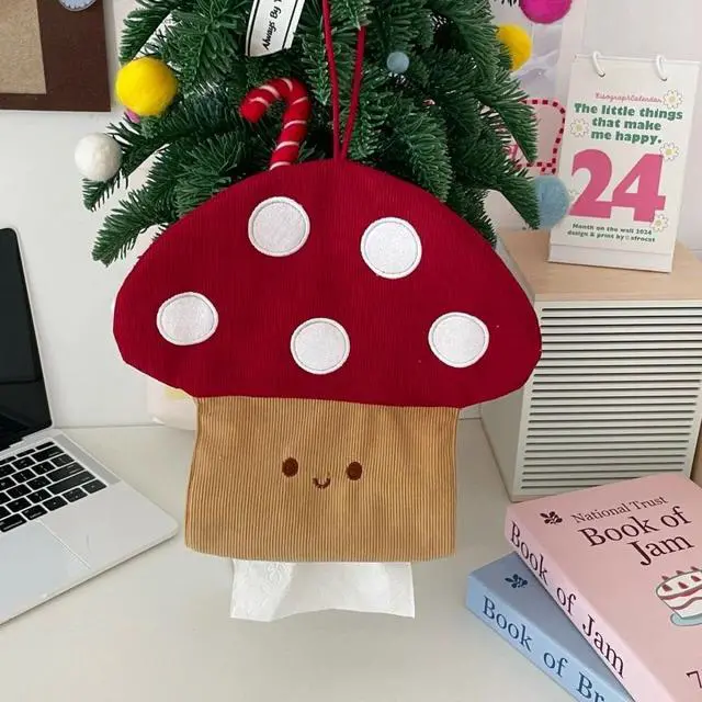 Alt view image 2 of 6 - Adorable Mushroom Corduroy Tissue Box Cover - Whimsical Hanging Tissue Holder for Kids Room, Nursery, Bathroom, Cute Home Decor