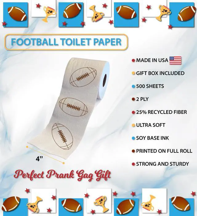 Alt view image 3 of 7 - Sports Games Printed Toilet Paper Roll - Fun Game Day Surprise Adults, Women, Men Sports Gifts for Sports Themed Party Favors, Birthday Decor, Sports Prizes - 500 Sheets Football