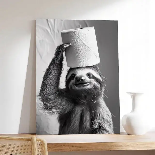 Alt view image 3 of 7 - Sloth with Toilet Paper on Head, Poster Or Canvas, Funny Bathroom Wall Art, Kids Laundry Room Decor, Animal Humor Photo, Cute Sloth Print 12x18inch(30x45cm) Unframe-style