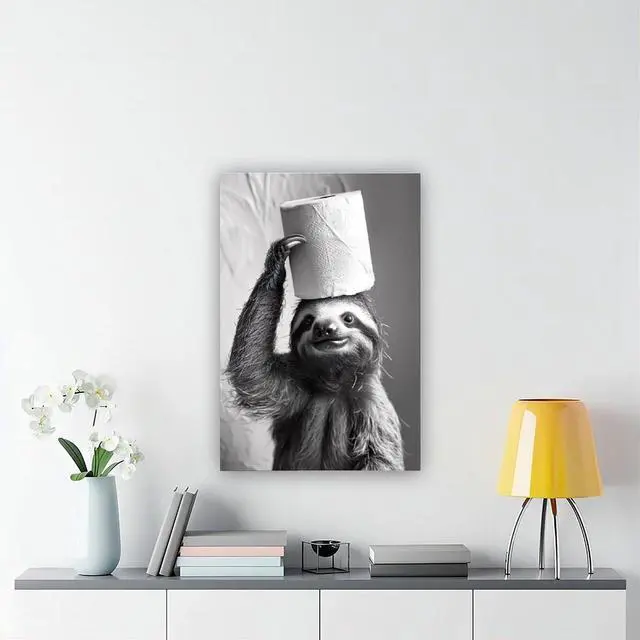Alt view image 5 of 7 - Sloth with Toilet Paper on Head, Poster Or Canvas, Funny Bathroom Wall Art, Kids Laundry Room Decor, Animal Humor Photo, Cute Sloth Print 12x18inch(30x45cm) Unframe-style