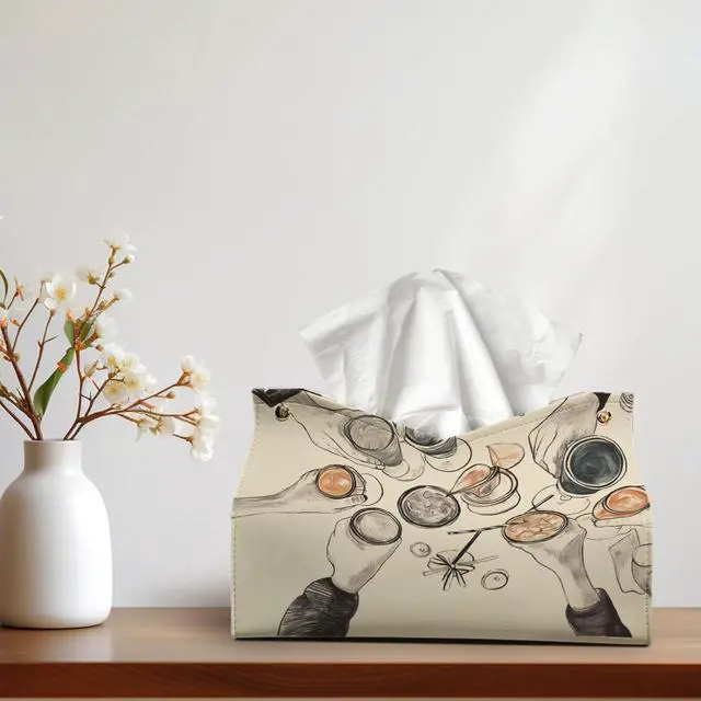 Alt view image 2 of 6 - Vintage Rectangle Tissue Box Cover, Winter Holiday Decor Tissue Box Holder Organizer for Kitchen Dining Room, Party Facial Paper Organizer Farmhouse Party Gifts for Women Girls 9.8x5.9x5.9