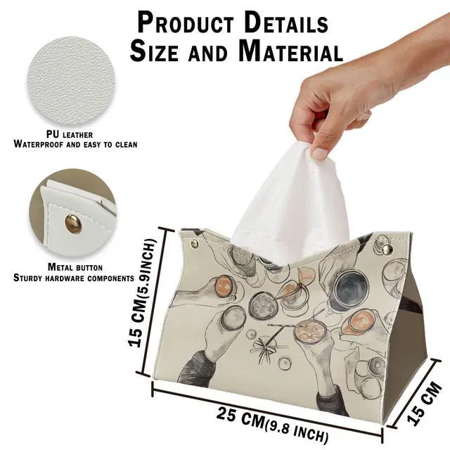 Alt view image 5 of 6 - Vintage Rectangle Tissue Box Cover, Winter Holiday Decor Tissue Box Holder Organizer for Kitchen Dining Room, Party Facial Paper Organizer Farmhouse Party Gifts for Women Girls 9.8x5.9x5.9
