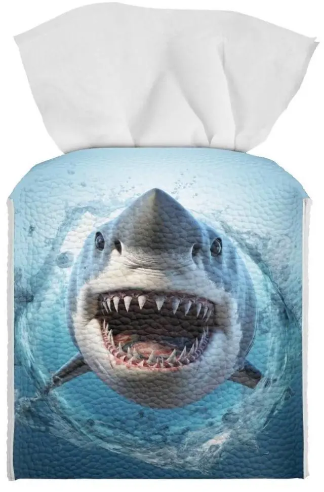 Main image of Cool Shark Tissue Box Cover Multifunction Tissue Holder for Kids Bedroom Office Parlor Bathroom Decro Tissues Cover Faux Leather Tissue Box Cover Tissue Dispenser Blue Ocean Animal