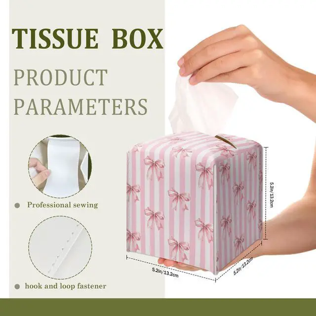 Alt view image 2 of 6 - Pink Bow Decorative Leather Tissue Box Cover - Tissue Box Holder Gifts for Women Family and Friends Funny Unique Home Decor Decorative for Kids Room Kitchen Bathroom Office - A22