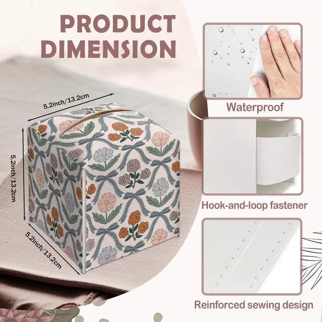 Alt view image 2 of 7 - Vintage Bows Decorative Leather Tissue Box Cover - Cute Tissue Holder Gifts for Women Family and Friends Funny Unique for Home Decor Decorative for Kids Room Kitchen Bathroom Nightstands Office - A22