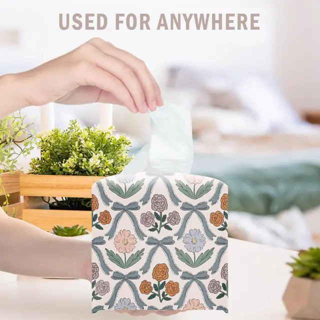 Alt view image 5 of 7 - Vintage Bows Decorative Leather Tissue Box Cover - Cute Tissue Holder Gifts for Women Family and Friends Funny Unique for Home Decor Decorative for Kids Room Kitchen Bathroom Nightstands Office - A22