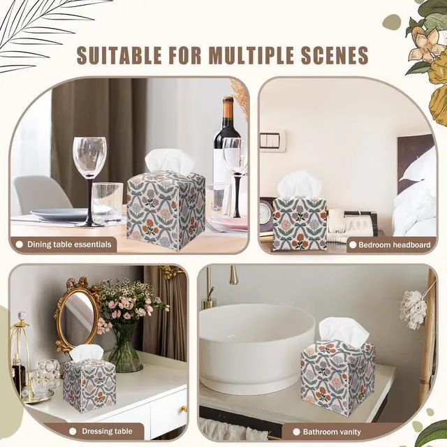Alt view image 6 of 7 - Vintage Bows Decorative Leather Tissue Box Cover - Cute Tissue Holder Gifts for Women Family and Friends Funny Unique for Home Decor Decorative for Kids Room Kitchen Bathroom Nightstands Office - A22