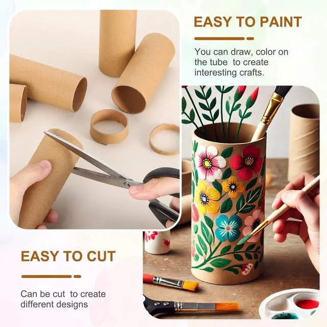 Alt view image 3 of 5 - 12 Pcs Cardboard Tubes 1.6 x 9.8 Inch Toilet Paper Rollers Bulk for Crafts Empty Round Towel Tissue for Creative Design Crafting Supplies, Brown