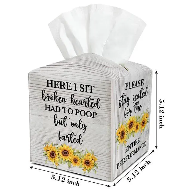 Alt view image 2 of 6 - Sunflower Leather Tissue Holder with Bottom Belt Gift for Housewarming Kids Son Waterproof Rustic Leather Tissue Case Holder Decor for Home Bathroom Dresser Night Stand Facial Paper Organizer - YT0249