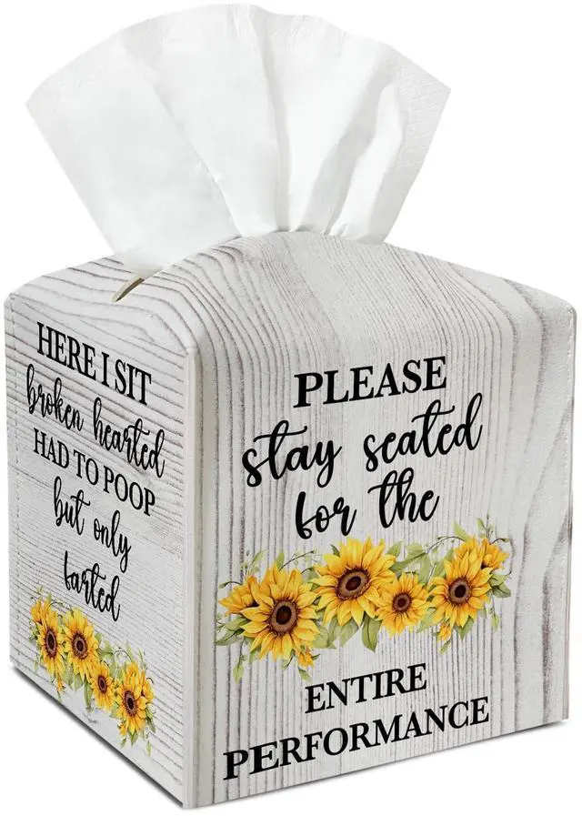 Main image of Sunflower Leather Tissue Holder with Bottom Belt Gift for Housewarming Kids Son Waterproof Rustic Leather Tissue Case Holder Decor for Home Bathroom Dresser Night Stand Facial Paper Organizer - YT0249