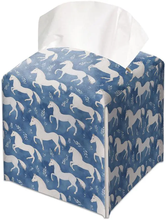 Main image of Horses Decorative Leather Tissue Box Cover - Tissue Box Holder Gifts for Women Family and Friends Funny Unique Home Decor Decorative for Kids Room Kitchen Bathroom Office - A07