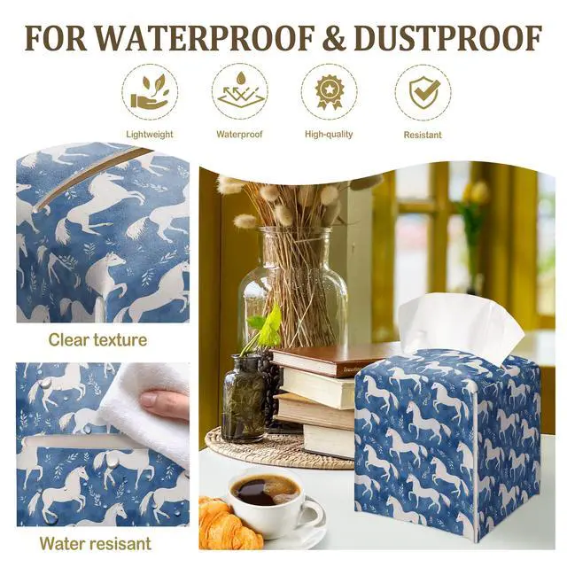Alt view image 3 of 6 - Horses Decorative Leather Tissue Box Cover - Tissue Box Holder Gifts for Women Family and Friends Funny Unique Home Decor Decorative for Kids Room Kitchen Bathroom Office - A07