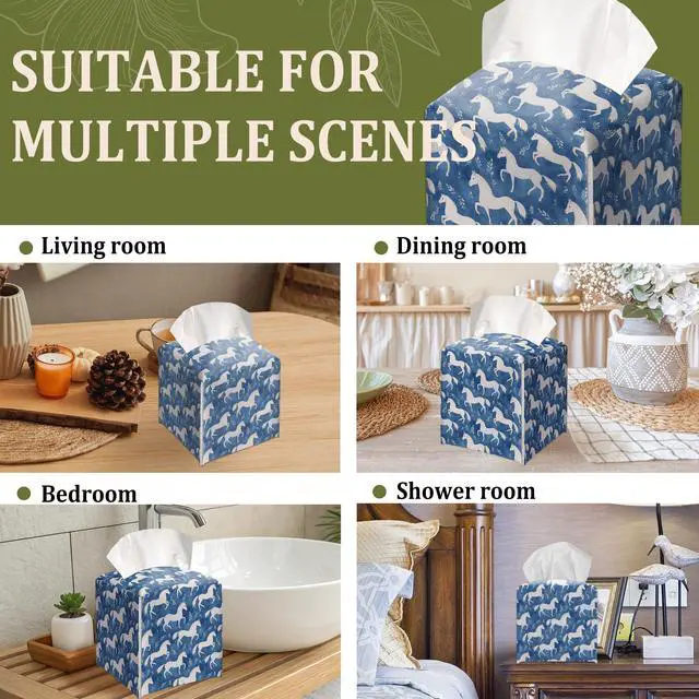 Alt view image 6 of 6 - Horses Decorative Leather Tissue Box Cover - Tissue Box Holder Gifts for Women Family and Friends Funny Unique Home Decor Decorative for Kids Room Kitchen Bathroom Office - A07