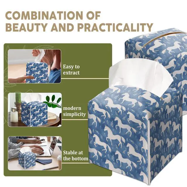 Alt view image 5 of 6 - Horses Decorative Leather Tissue Box Cover - Tissue Box Holder Gifts for Women Family and Friends Funny Unique Home Decor Decorative for Kids Room Kitchen Bathroom Office - A07