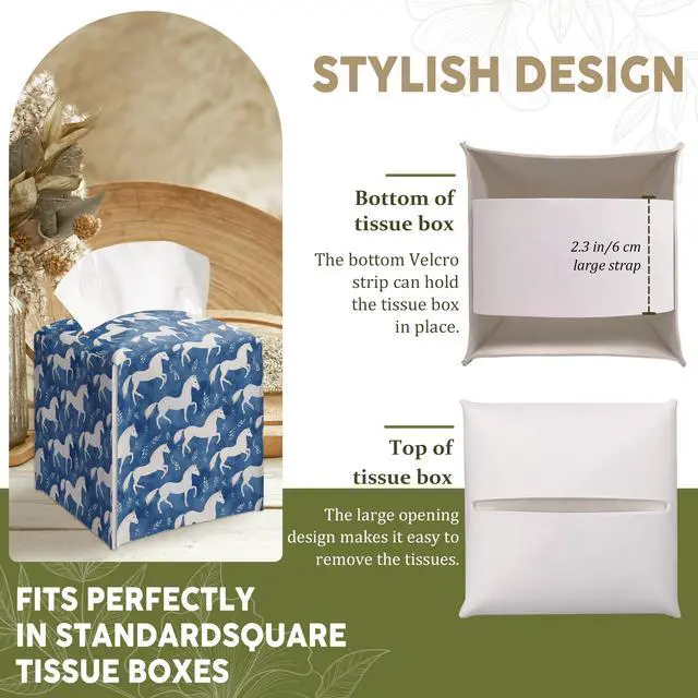 Alt view image 4 of 6 - Horses Decorative Leather Tissue Box Cover - Tissue Box Holder Gifts for Women Family and Friends Funny Unique Home Decor Decorative for Kids Room Kitchen Bathroom Office - A07