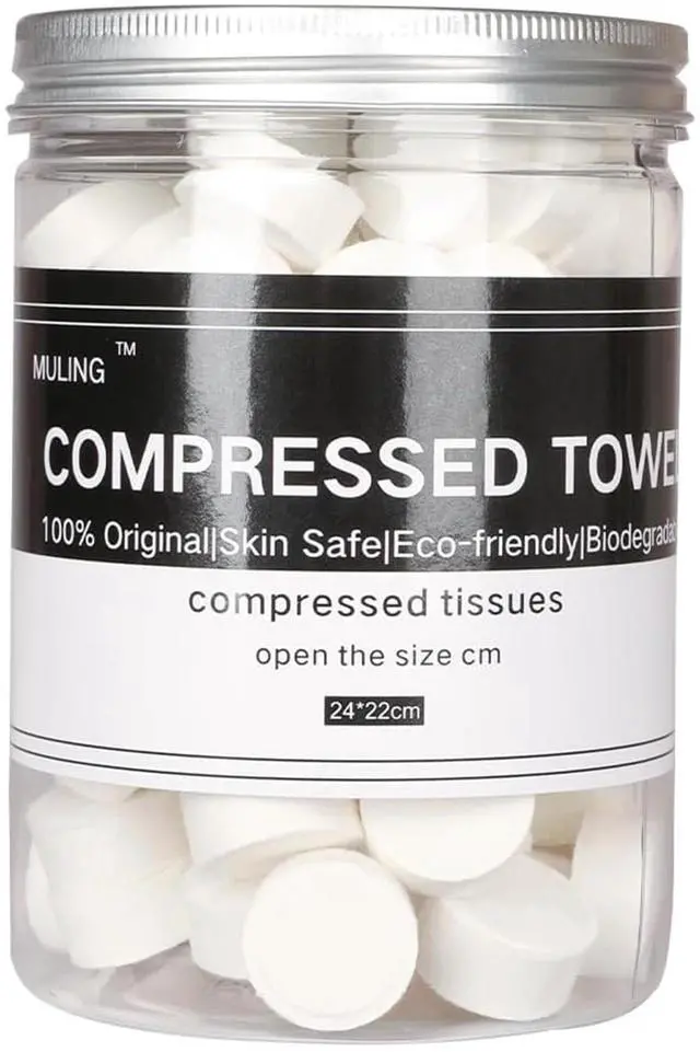 Main image of Canned 100 PCS Compressed Towels Portable Mini Compressed Coin Tissue for Travel Sports, Beauty Salon or Home Hand Wipes