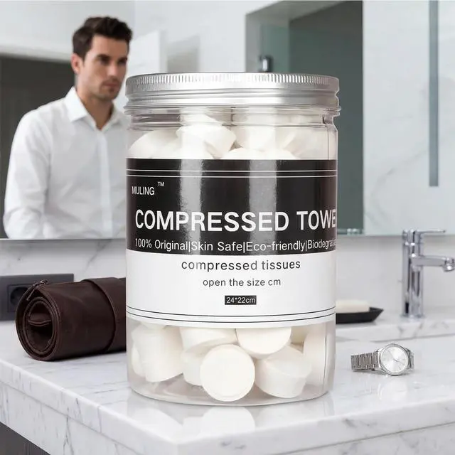 Alt view image 4 of 7 - Canned 100 PCS Compressed Towels Portable Mini Compressed Coin Tissue for Travel Sports, Beauty Salon or Home Hand Wipes