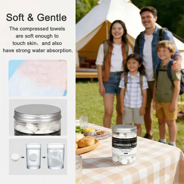 Alt view image 2 of 7 - Canned 100 PCS Compressed Towels Portable Mini Compressed Coin Tissue for Travel Sports, Beauty Salon or Home Hand Wipes