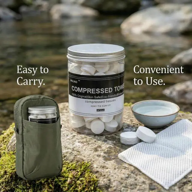 Alt view image 3 of 7 - Canned 100 PCS Compressed Towels Portable Mini Compressed Coin Tissue for Travel Sports, Beauty Salon or Home Hand Wipes