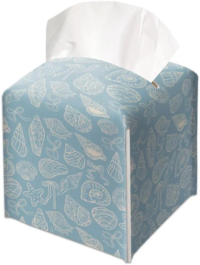 Main image of Seashells Decorative Leather Tissue Box Cover - Tissue Box Holder Gifts for Women Family and Friends Funny Unique Home Decor Decorative for Kids Room Kitchen Bathroom Office - A04