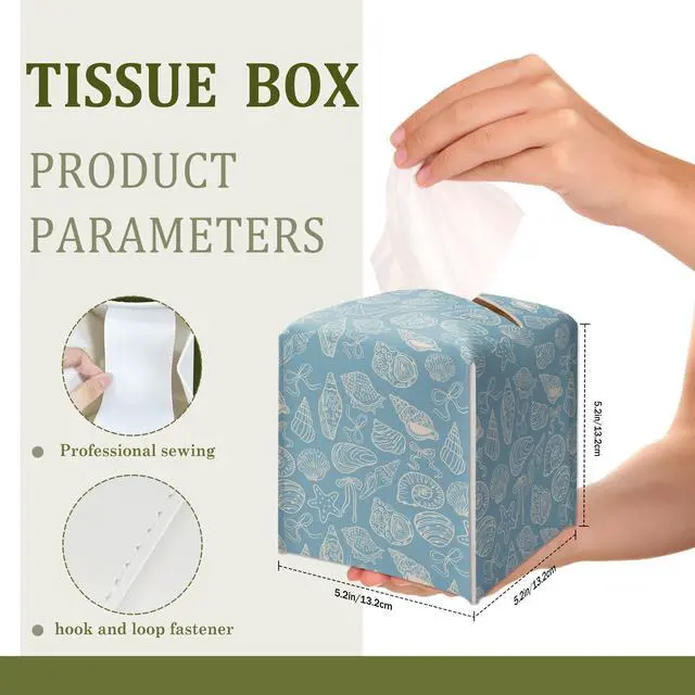 Alt view image 2 of 6 - Seashells Decorative Leather Tissue Box Cover - Tissue Box Holder Gifts for Women Family and Friends Funny Unique Home Decor Decorative for Kids Room Kitchen Bathroom Office - A04