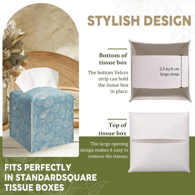 Alt view image 4 of 6 - Seashells Decorative Leather Tissue Box Cover - Tissue Box Holder Gifts for Women Family and Friends Funny Unique Home Decor Decorative for Kids Room Kitchen Bathroom Office - A04