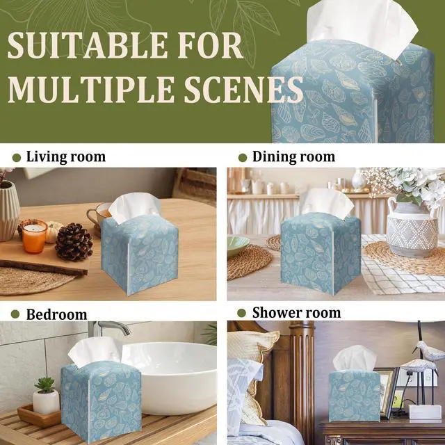 Alt view image 6 of 6 - Seashells Decorative Leather Tissue Box Cover - Tissue Box Holder Gifts for Women Family and Friends Funny Unique Home Decor Decorative for Kids Room Kitchen Bathroom Office - A04
