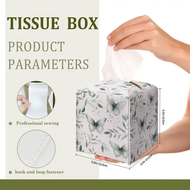 Alt view image 2 of 6 - Eucalyptus Butterfly Decorative Leather Tissue Box Cover - Tissue Box Holder Gifts for Women Family and Friends Funny Unique Home Decor Decorative for Kids Room Kitchen Bathroom Office - A18