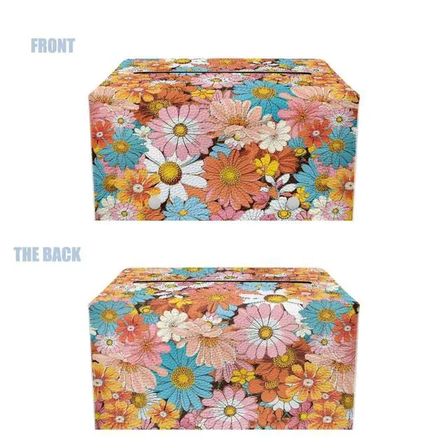 Alt view image 2 of 6 - Daisy Leather Box Exquisite and Lovely Rectangular Tissue Box Cover Cubic and Shaped Reusable Facial Tissue Box Cover Suitable for Girls' Dressing Table Countertop Decorative Room