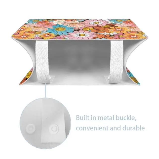 Alt view image 5 of 6 - Daisy Leather Box Exquisite and Lovely Rectangular Tissue Box Cover Cubic and Shaped Reusable Facial Tissue Box Cover Suitable for Girls' Dressing Table Countertop Decorative Room