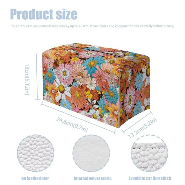 Alt view image 6 of 6 - Daisy Leather Box Exquisite and Lovely Rectangular Tissue Box Cover Cubic and Shaped Reusable Facial Tissue Box Cover Suitable for Girls' Dressing Table Countertop Decorative Room