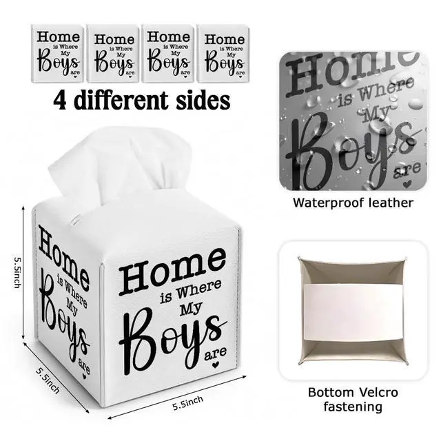 Alt view image 2 of 6 - Home is Where My Boys are Tissue Box Cover with Bottom Belt for Home Decor