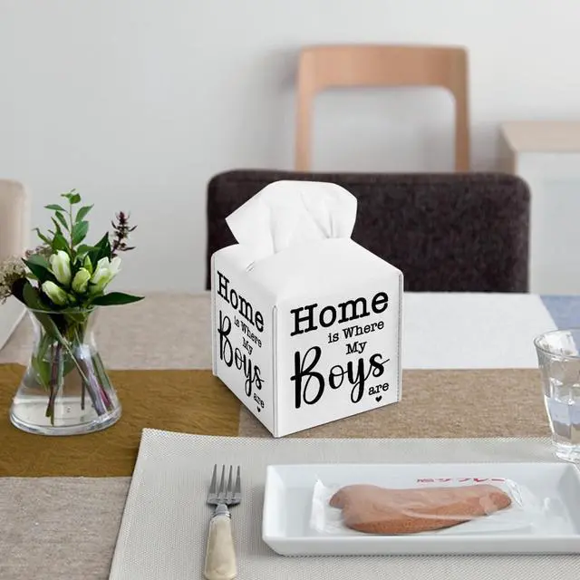 Alt view image 3 of 6 - Home is Where My Boys are Tissue Box Cover with Bottom Belt for Home Decor