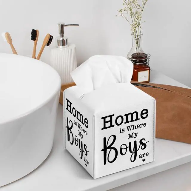 Alt view image 4 of 6 - Home is Where My Boys are Tissue Box Cover with Bottom Belt for Home Decor