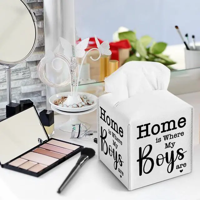 Alt view image 5 of 6 - Home is Where My Boys are Tissue Box Cover with Bottom Belt for Home Decor