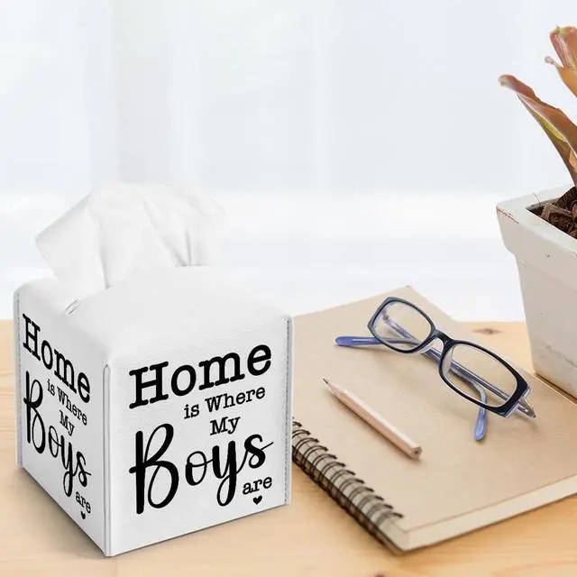 Alt view image 6 of 6 - Home is Where My Boys are Tissue Box Cover with Bottom Belt for Home Decor