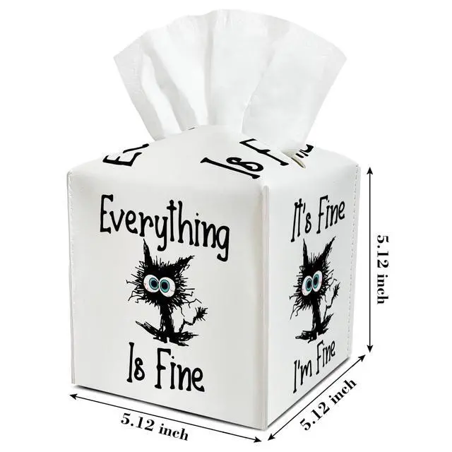 Alt view image 2 of 6 - Funny Cat Inspirational Leather Tissue Holder with Bottom Belt Gifts for Housewarming Waterproof Leather Tissue Case Holder Decor for Home Livingroom Office Dresser Facial Paper Organizer - YT0268