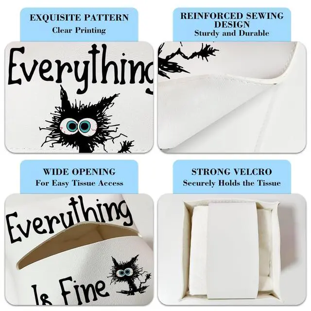 Alt view image 3 of 6 - Funny Cat Inspirational Leather Tissue Holder with Bottom Belt Gifts for Housewarming Waterproof Leather Tissue Case Holder Decor for Home Livingroom Office Dresser Facial Paper Organizer - YT0268
