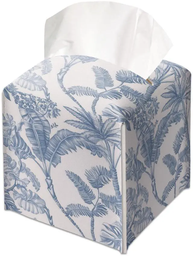Main image of Blue Watercolour Jungle Decorative Leather Tissue Box Cover - Tissue Box Holder Gifts for Women Family and Friends Funny Unique Home Decor Decorative for Kids Room Kitchen Bathroom Office - A05