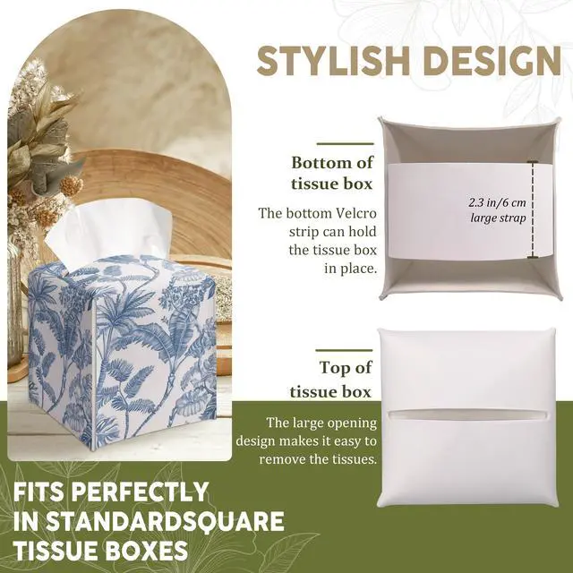 Alt view image 4 of 6 - Blue Watercolour Jungle Decorative Leather Tissue Box Cover - Tissue Box Holder Gifts for Women Family and Friends Funny Unique Home Decor Decorative for Kids Room Kitchen Bathroom Office - A05