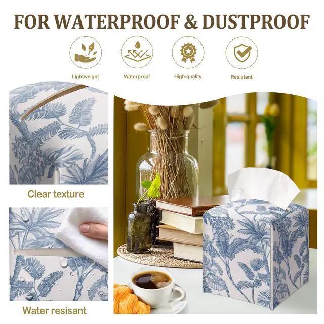Alt view image 3 of 6 - Blue Watercolour Jungle Decorative Leather Tissue Box Cover - Tissue Box Holder Gifts for Women Family and Friends Funny Unique Home Decor Decorative for Kids Room Kitchen Bathroom Office - A05