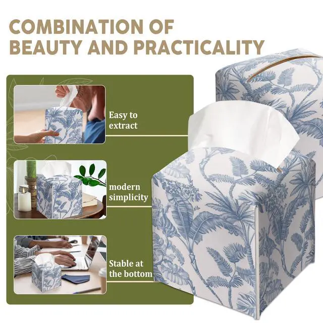Alt view image 5 of 6 - Blue Watercolour Jungle Decorative Leather Tissue Box Cover - Tissue Box Holder Gifts for Women Family and Friends Funny Unique Home Decor Decorative for Kids Room Kitchen Bathroom Office - A05